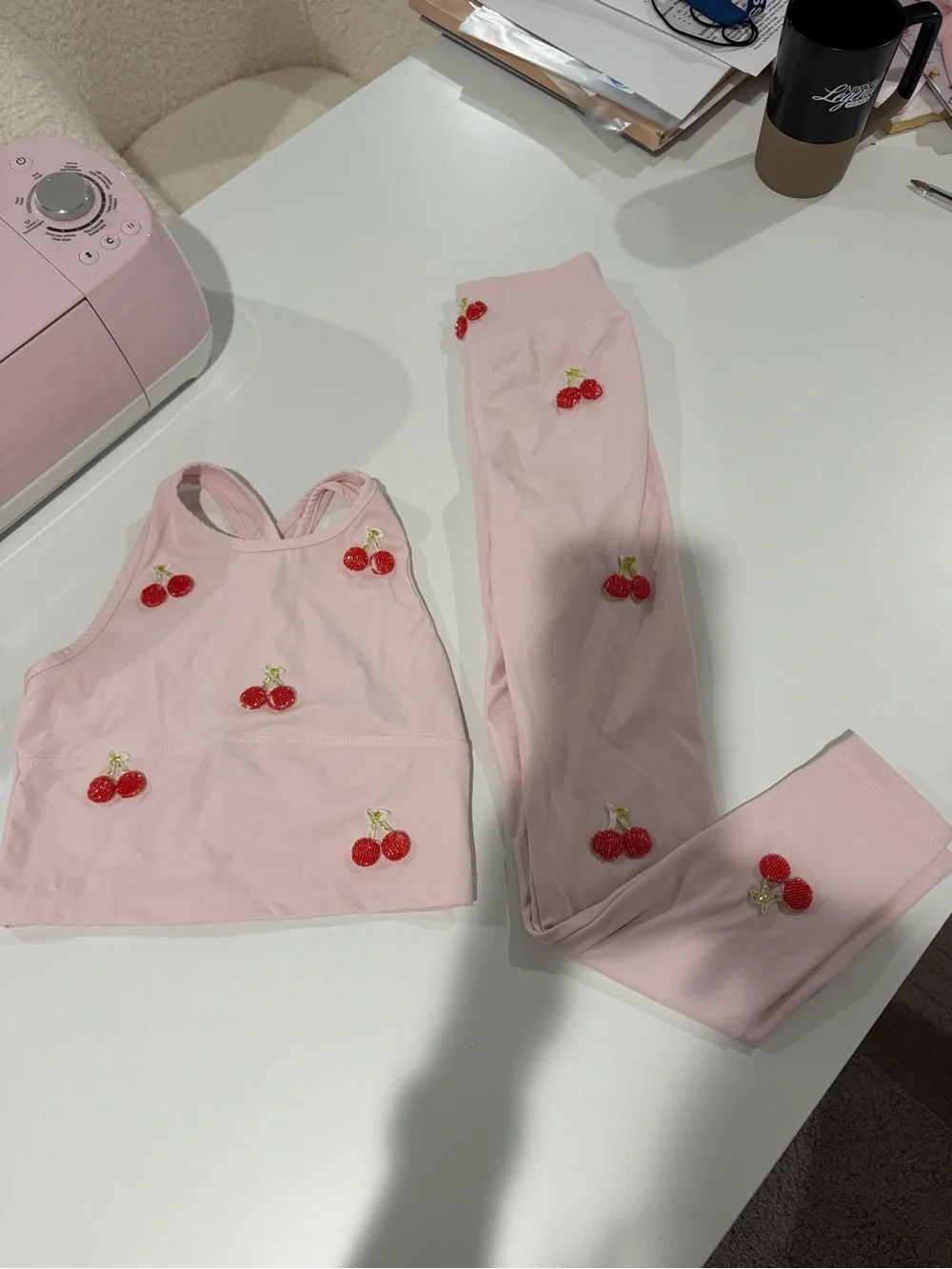 Lola + The Boys Cherry Beaded Athletic Tank & Legging Set Size 10 EUC